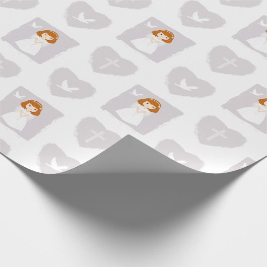 Communion Dove Redhead Girl Cadeaupapier (Hoek)