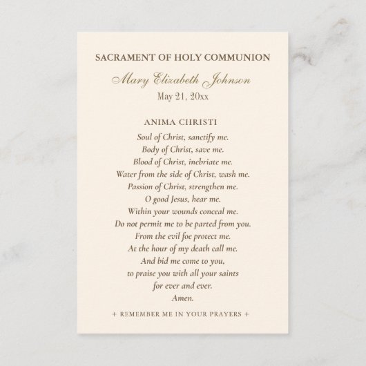 Communion Holy Family Remembrance Holy Card Informatiekaartje (Achterkant)