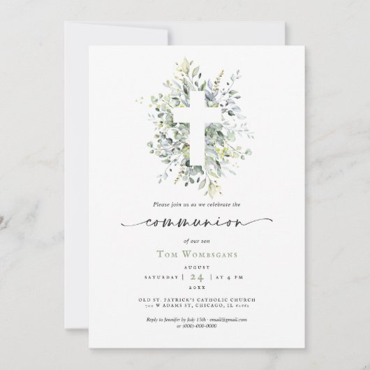 Communion Invitation Greenery Kaart (Voorkant)