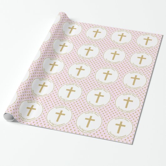 Communiroze met Gold Polka Dots Cadeaupapier (Uitgerold)