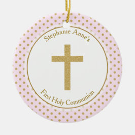Communiroze met Gold Polka Dots Keramisch Ornament