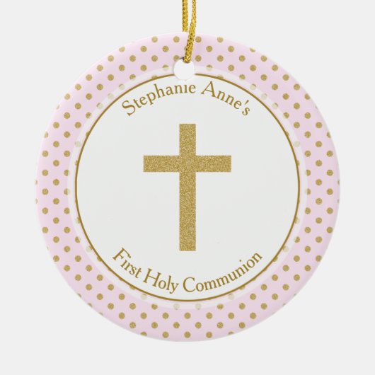 Communiroze met Gold Polka Dots Keramisch Ornament (Voorkant)