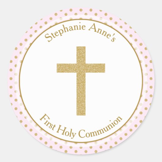 Communiroze met Gold Polka Dots Ronde Sticker (Voorkant)