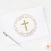 Communiroze met Gold Polka Dots Ronde Sticker (Envelop)