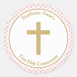 Communiroze met Gold Polka Dots Ronde Sticker