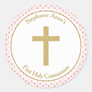Communiroze met Gold Polka Dots Ronde Sticker