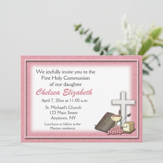 Communiroze uitnodiging (Staand voorkant)