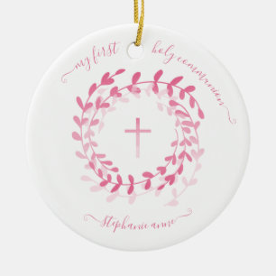Communiroze Wreath en Cross Keramisch Ornament
