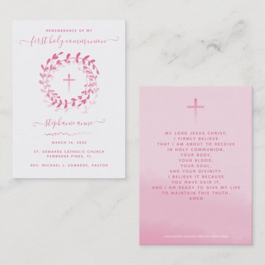 Communiroze Wreath en Cross Visitekaartje (Voorkant / Achterkant)
