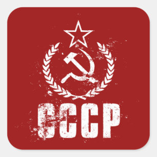 Communistische CCCP Hamer Sikkel Witte Vlag Sticke Vierkante Sticker