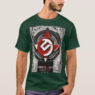 Communistische hamer en sikkel, kubistisch zwart e t-shirt