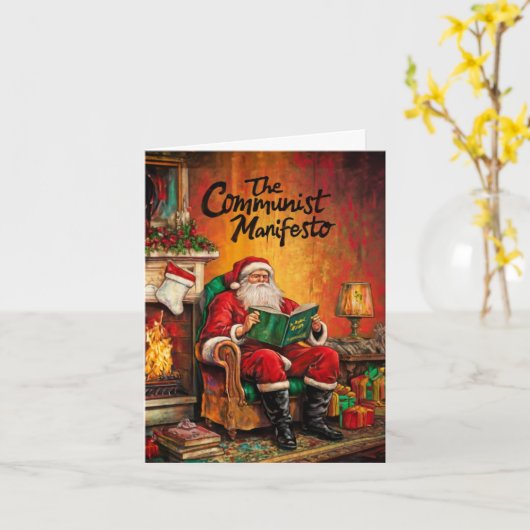Communistische Kerstman Kaart (Gele Bloem)