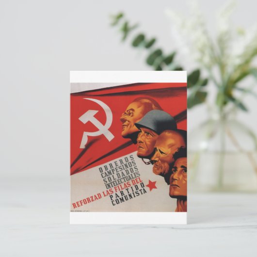 Communistische Partij (1937)_Poster Propaganda Uitnodiging Briefkaart (Staand voorkant)