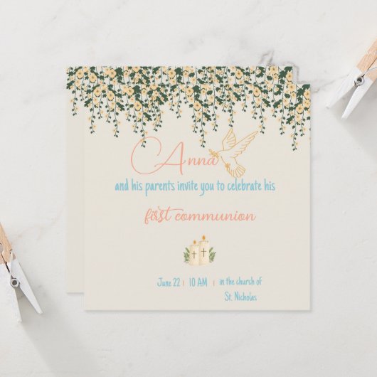 Communitie uitnodiging - Baptism uitnodiging Girl (Voorkant / Achterkant in situ)