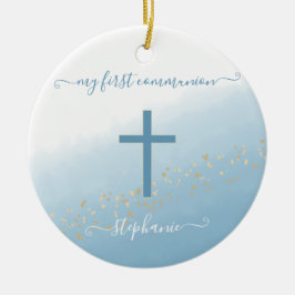 Community Cross Blue Waterverf Prayer Keramisch Ornament