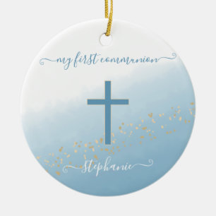 Community Cross Blue Waterverf Prayer Keramisch Ornament