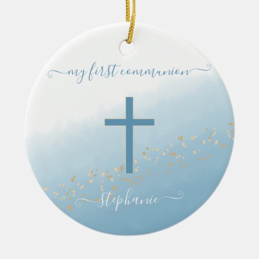 Community Cross Blue Waterverf Prayer Keramisch Ornament (Voorkant)