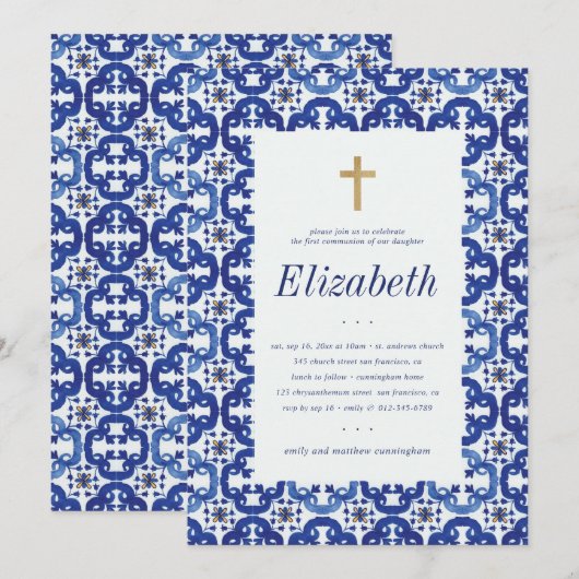 Community for her Blue Mediterranean Tiles Kaart (Voorkant / Achterkant)