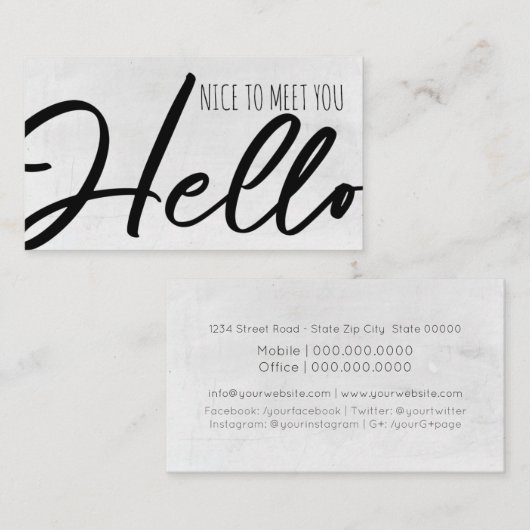 Community Manager / Nice to meet you / Hello Visitekaartje (Voorkant / Achterkant)