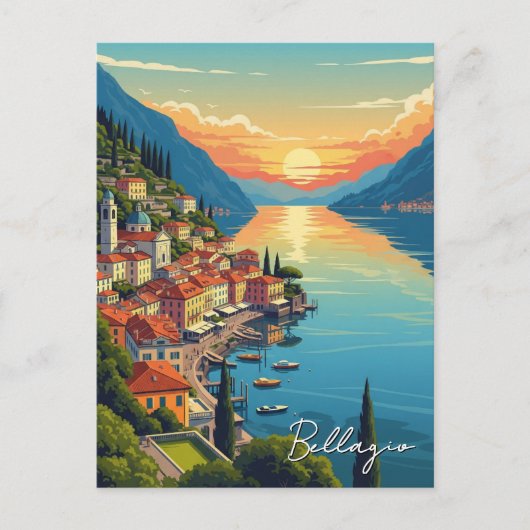 Comomeer Bellagio Italië Zonsondergang Briefkaart (Voorkant)