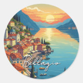 Comomeer Bellagio Italië Zonsondergang Ronde Sticker (Voorkant)