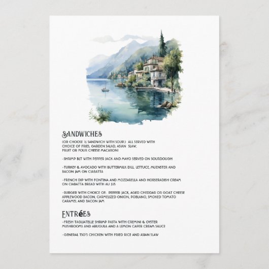 Comomeer Italiaanse bestemming bruiloft Menu (Achterkant)