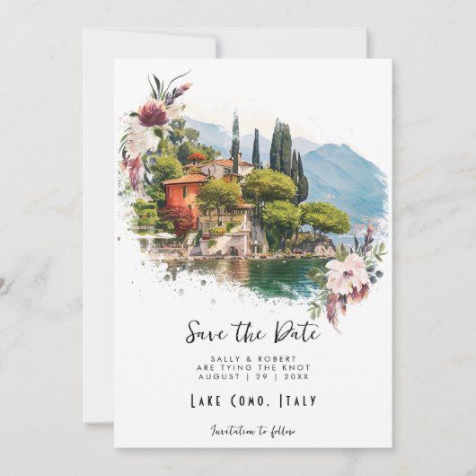 Comomeer Italië bloemenbewaar de datum kaart (Voorkant)