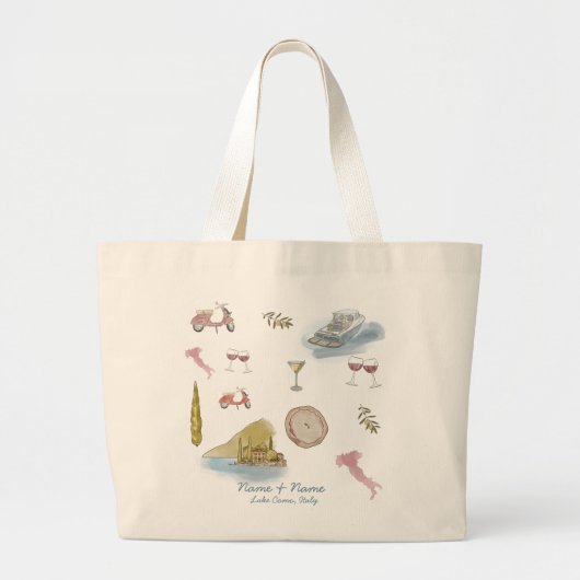 Comomeer Italië bruiloft Waterverf Grote Tote Bag (Voorkant)