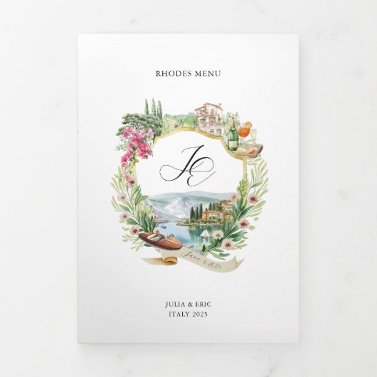 Comomeer Italië | Geïllustreerde bruiloft Drieluik Uitnodiging (Cover)