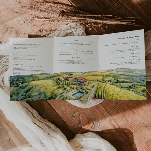 Comomeer Italië | Geïllustreerde bruiloft Drieluik Uitnodiging