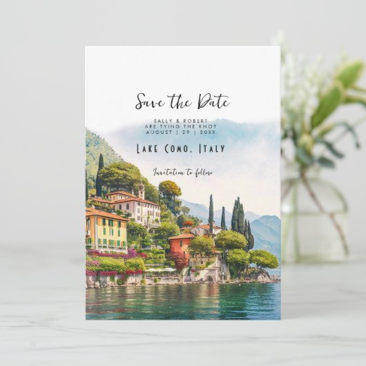 Comomeer Italië schilderachtig bewaar de datumkaar Bedankkaart (Staand voorkant)