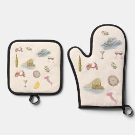 Comomeer Italië Waterverf Ovenwant & Pannenlap Set