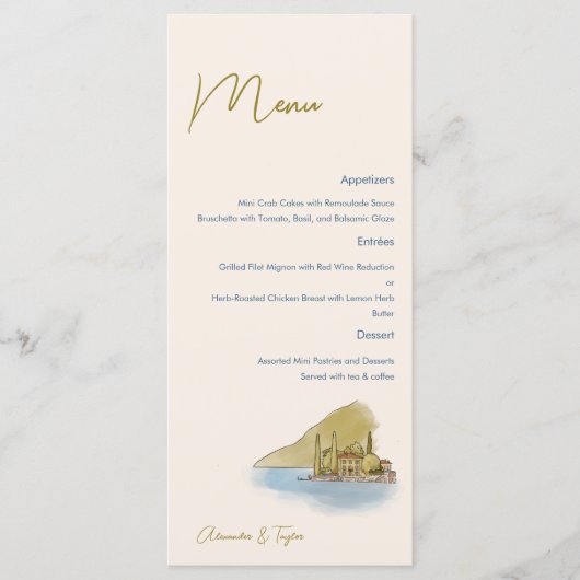 Comomeer waterverf Bruiloft Menu (Voorkant)