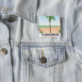 Comoren eiland vakantieposter. vierkante button 5,1 cm (In situ)
