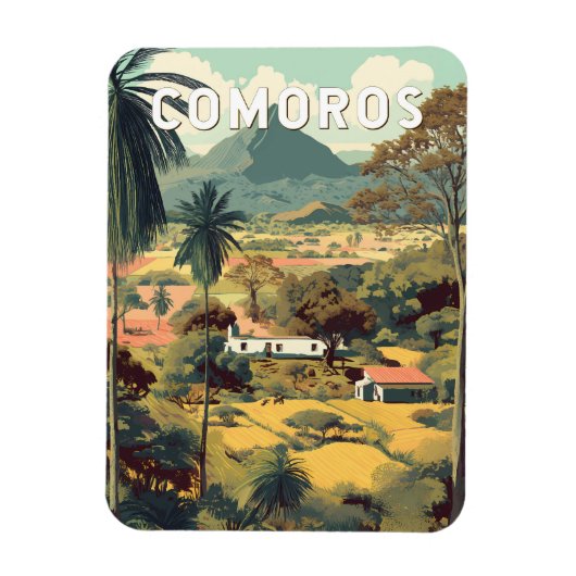 Comoren Illustratie Reis Kunst Vintage Magneet (Verticaal)