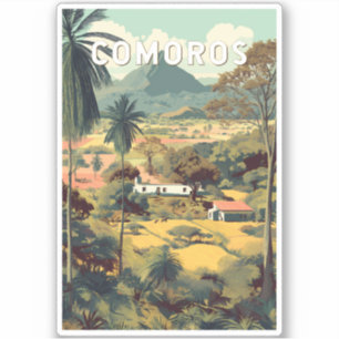 Comoren Illustratie Reis Kunst Vintage Sticker