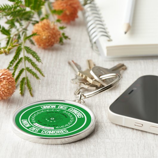 Comoren Round Emblem Sleutelhanger (Zijkant)