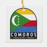 Comoren vlag embleem noodlijdende Vintage Keramisch Ornament<br><div class="desc">Het embleem van de Comoren is versierd met de vlag en het wapen.</div>