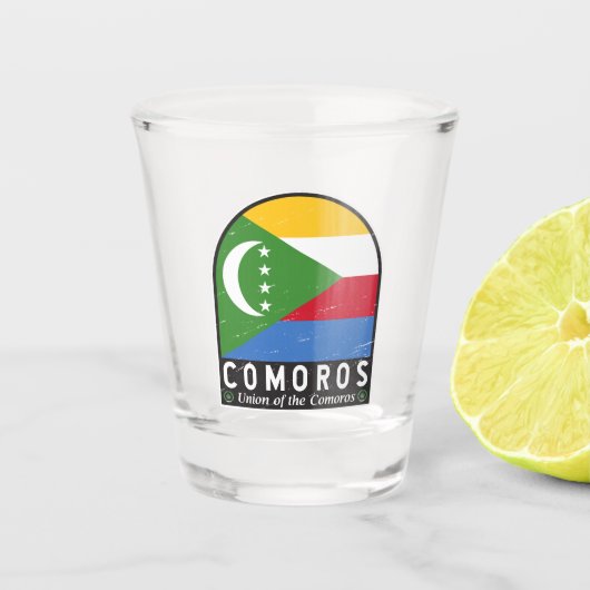 Comoren vlag embleem noodlijdende Vintage Shot Glas (Voorkant)