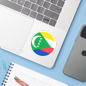 Comoren Vlag Ronde Sticker (Laptop met iPhone)