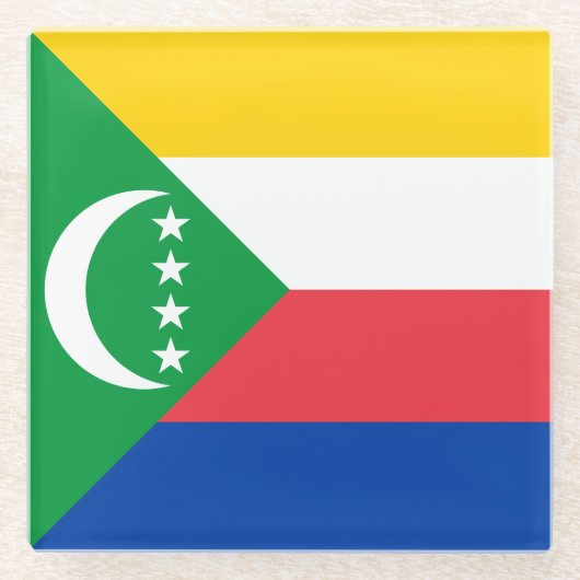 Comorese vlag glazen onderzetter (Voorkant)