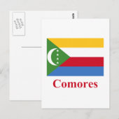 Comoros vlag met naam in het Frans Briefkaart (Voorkant / Achterkant)
