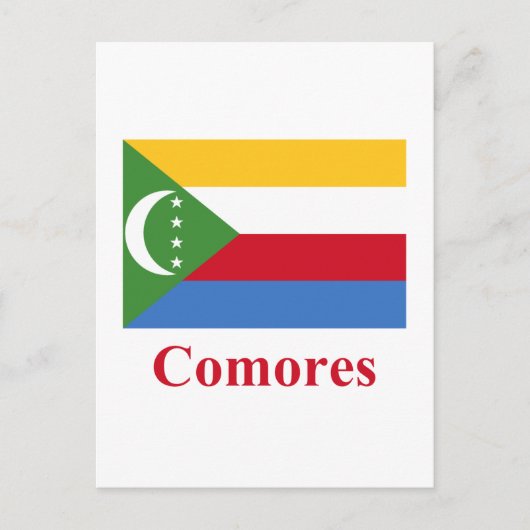 Comoros vlag met naam in het Frans Briefkaart (Voorkant)