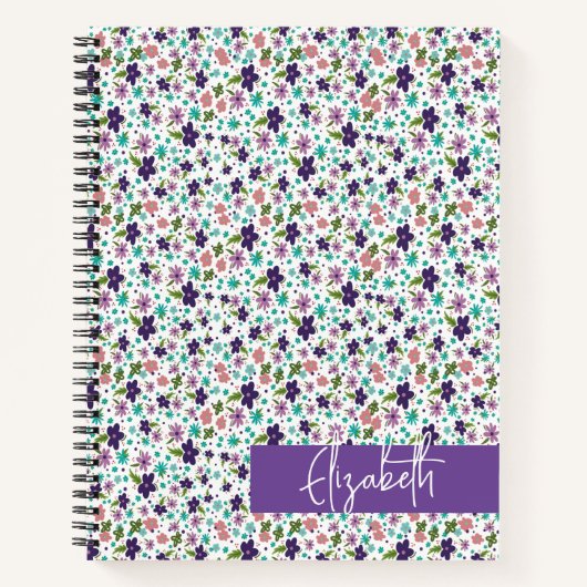 Compact Paars en Turquoise Bloemenspiraal Notitieboek (Voorkant)
