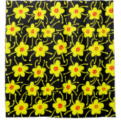 Compacte bloemen - Geel en Rood op zwart Douchegordijn (Voorkant)