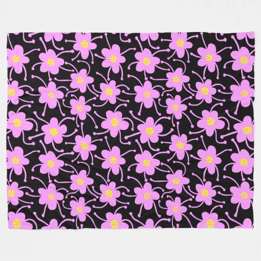 Compacte bloemen - Licht Violet en Geel op Blk Fleece Deken (Voorkant (Horizontaal))