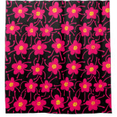 Compacte bloemen - Neon Red en Geel op zwart Douchegordijn (Voorkant)