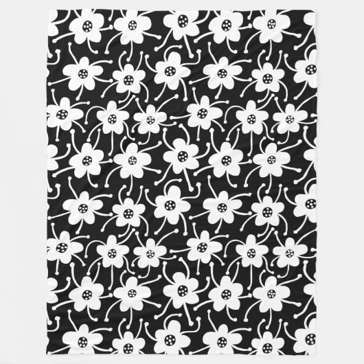 Compacte bloemen - zwart en wit op zwart fleece deken (Voorkant)