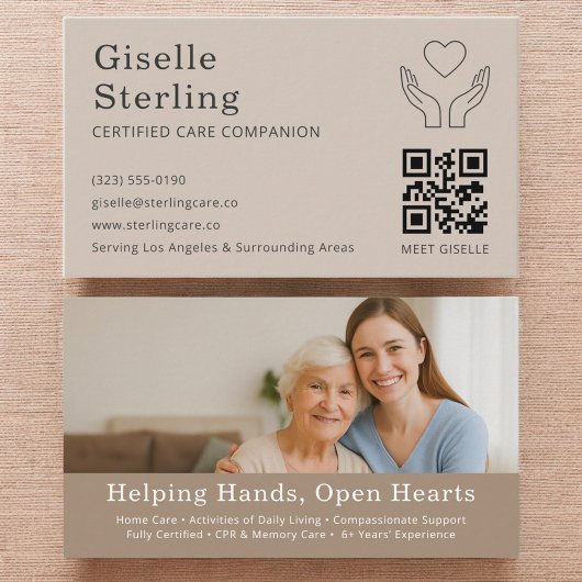 Companion Caregiver QR Code Senior Support Service Visitekaartje