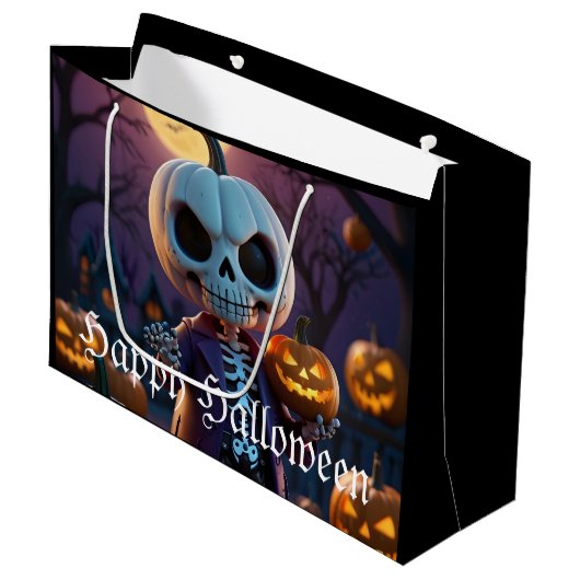 Companion van pompoenpatch skelet groot cadeauzakje (Voorkant Gekanteld)